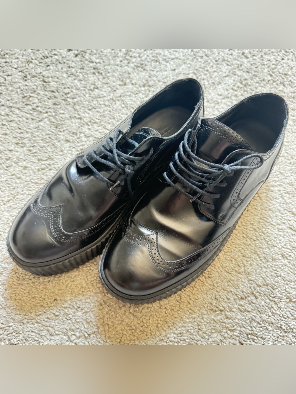 Classic Black Leather Wingtip Derby Shoes